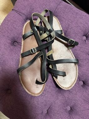 Mossimo Supply Co. Black Strappy Sandals with Brown Footbed